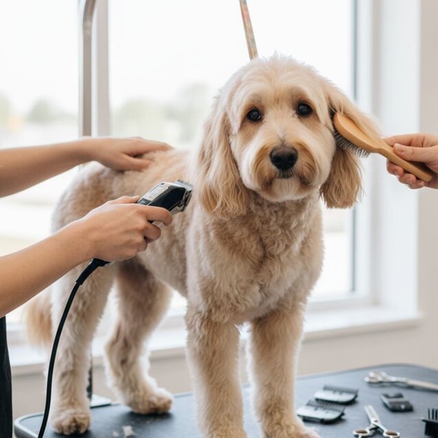 groodle being groomed