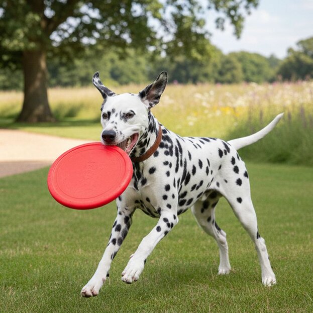 dalmatian playing with frisbee