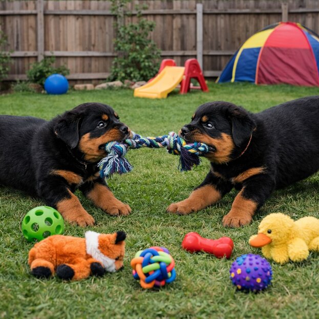 2 rottweiler puppies playing
