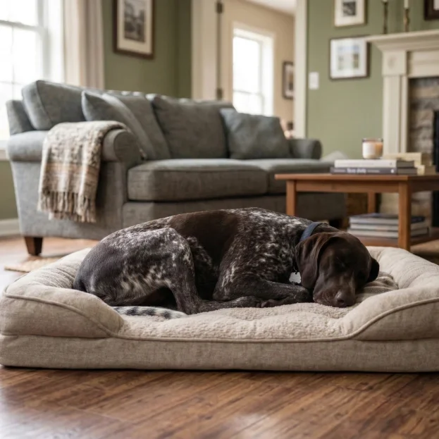 german shorthaired pointer sleeping indoors
