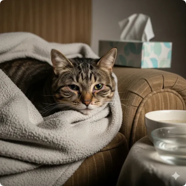cat wrapped in blanket