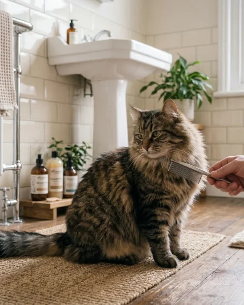 abyssinian being groomed