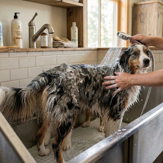 australian-shepherd-being-groomed