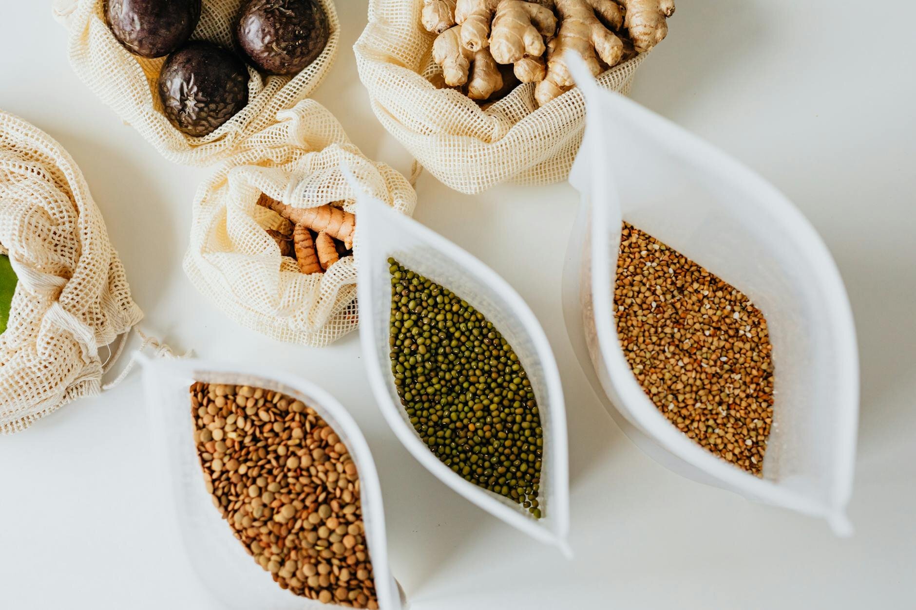 grains and vegetables in bags