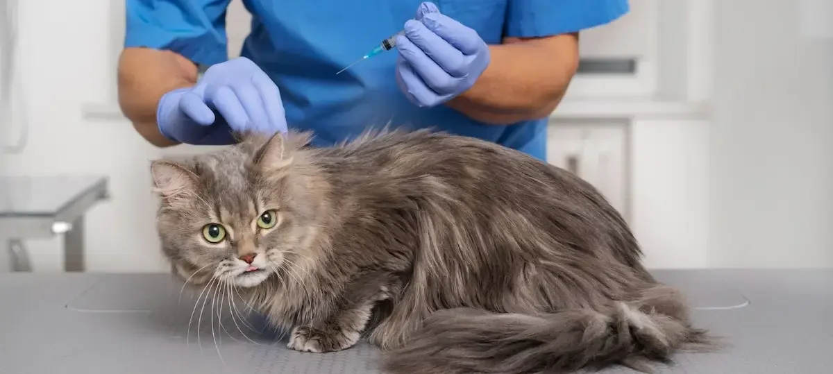 vet preparing to give cat an injection