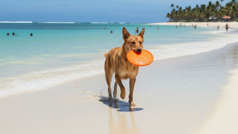 kelpie playing with frisbee at beach