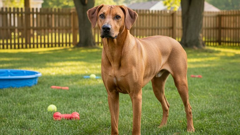 rhodesian ridgeback in backyard
