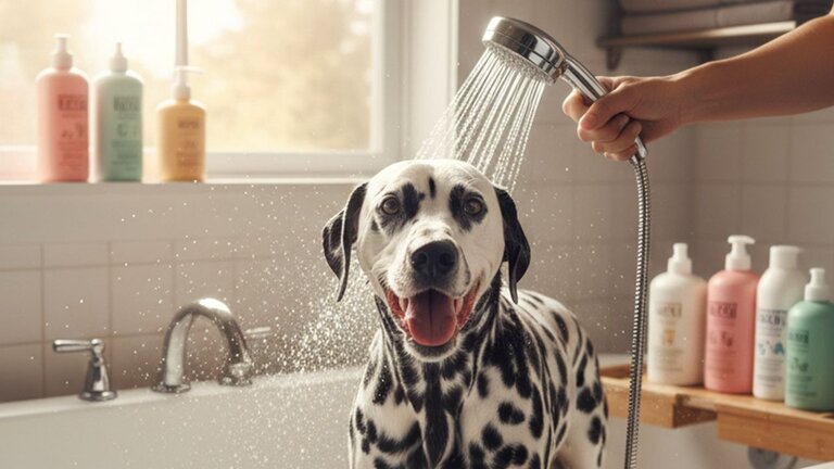 dalmatian-being-bathed