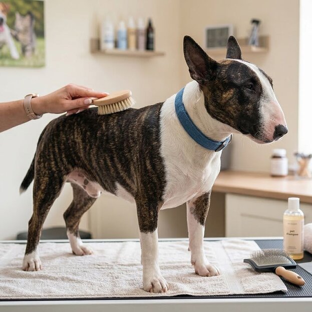 bull-terrier-being-groomed