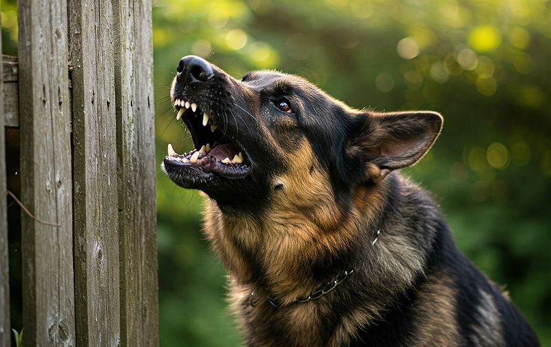 dog barking at fence
