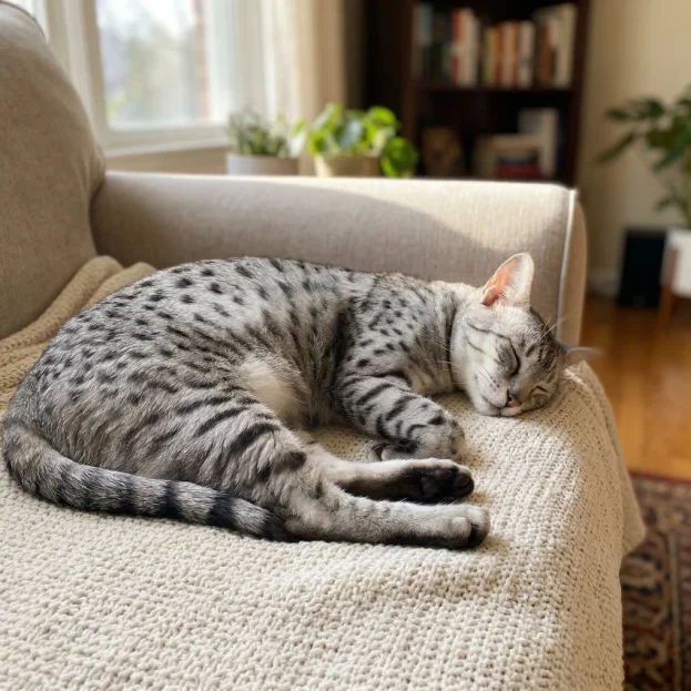 egyptian mau sleeping on sofa