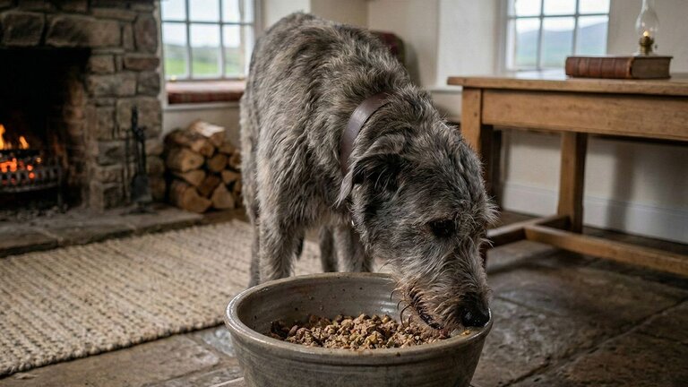 wolfhound-eating-from-a-bowl