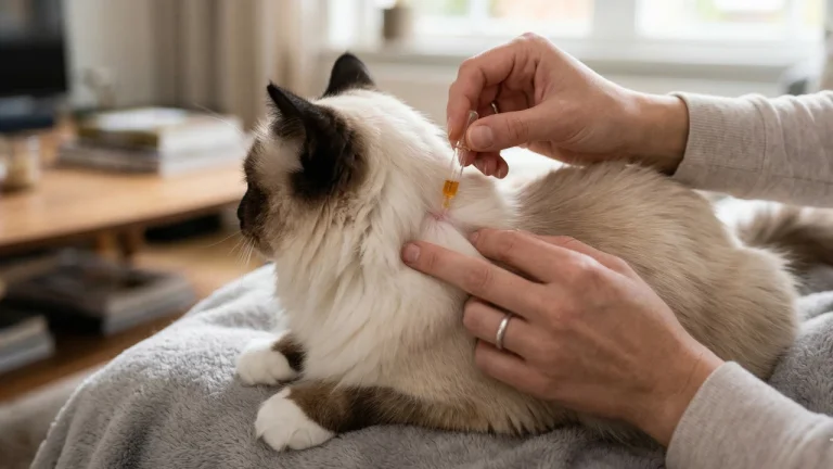 birman cat having parasite preventative applied