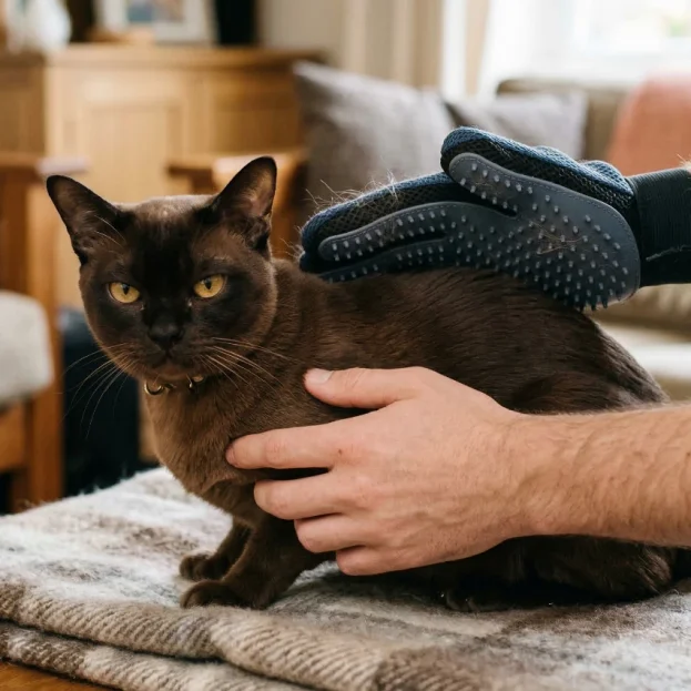 burmese cat being groomed
