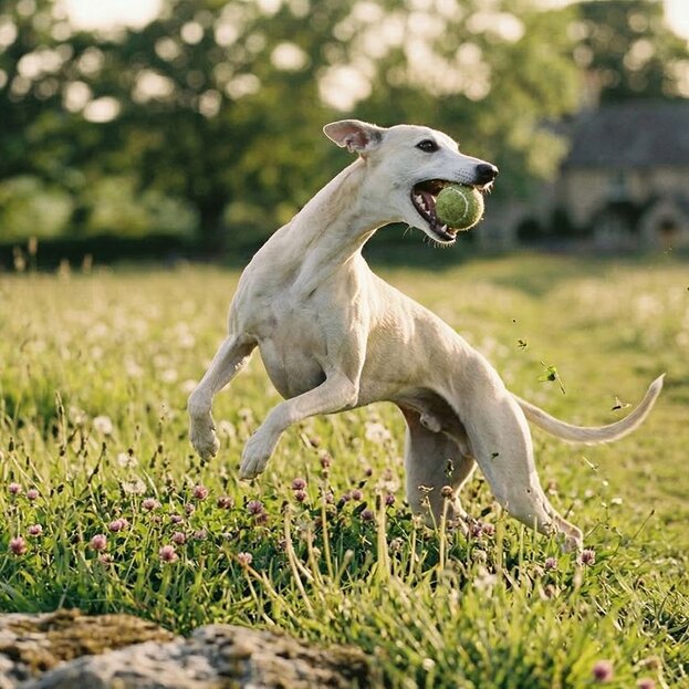 whippet running through field