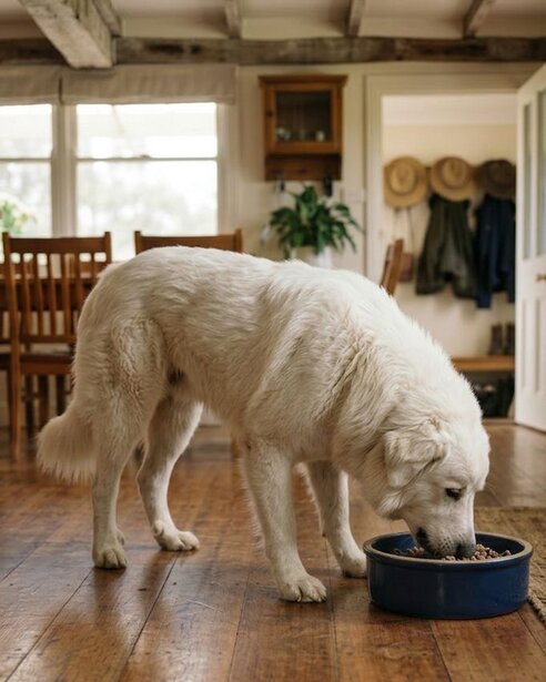 maremma-sheepdog-eating-from-a-bowl