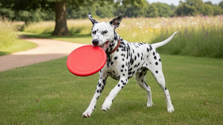 dalmatian playing with frisbee