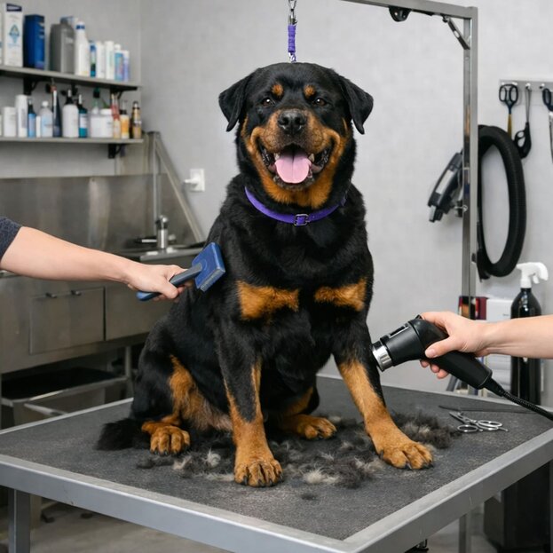 rottweiler being groomed