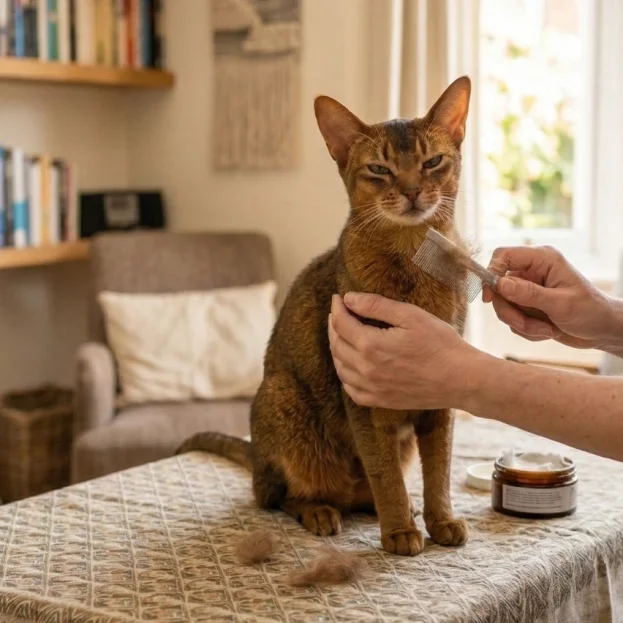 abyssinian being groomed