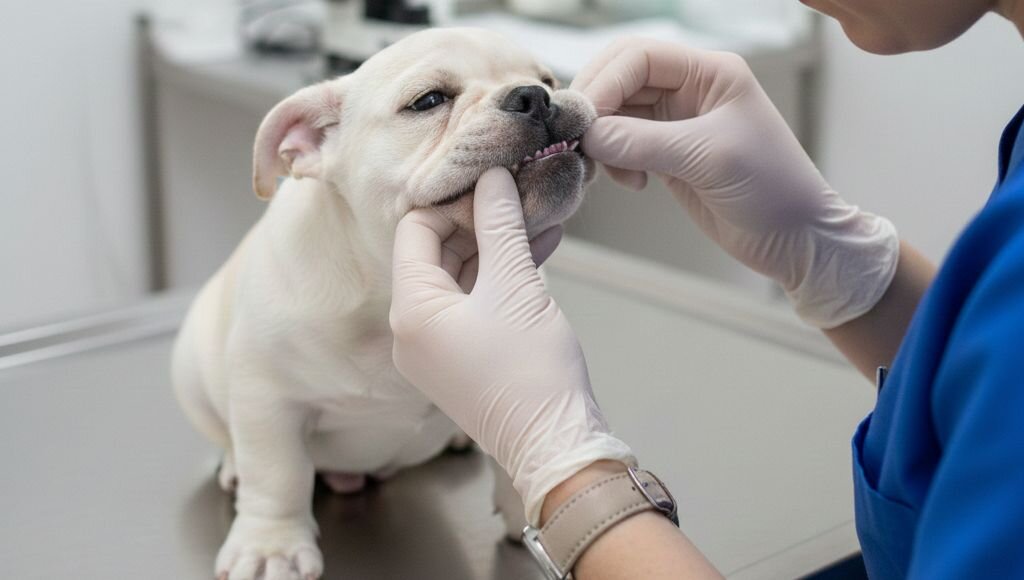 vet checking puppy teeth