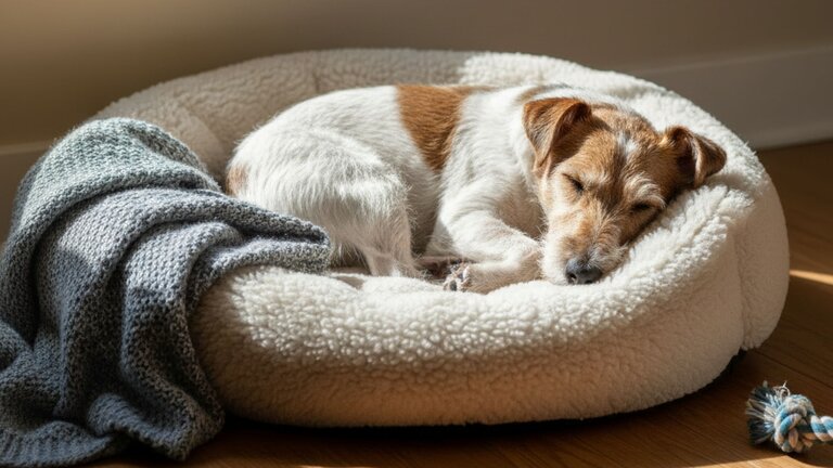 fox terrier sleeping in bed