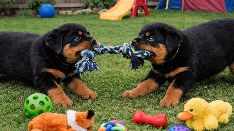 2 rottweiler puppies playing