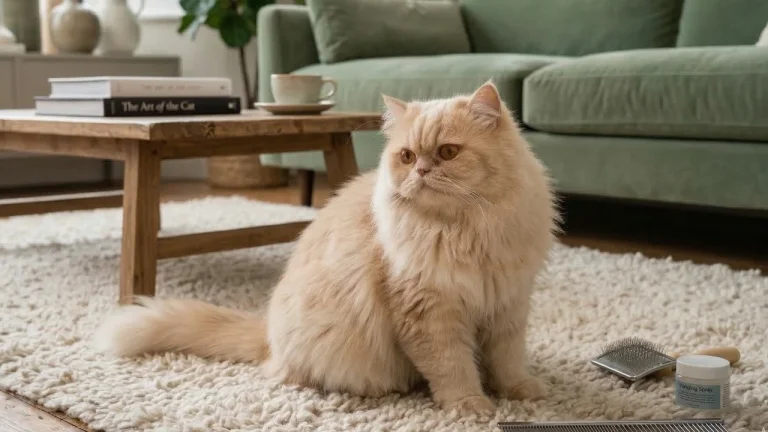 persian sitting in living room for grooming