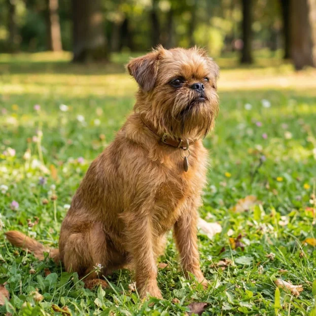 brussels griffon sitting on grass outdoors