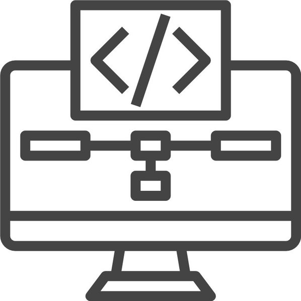 Icon of computer with coding symbols