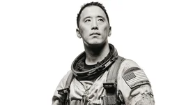Jonny Kim in a high-altitude pressure suit worn in the WB-57 aircraft, which is capable of flying at altitudes over 60,000 feet. Photo by Norah Moran, courtesy of NASA/Wikimedia Commons. 