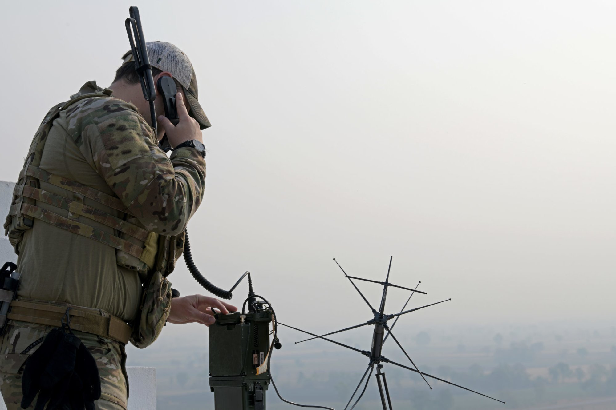 A U.S. Air Force combat controller with the 320th Special Tactics Squadron conducts radio checks in support of Exercise Cobra Gold 2020 at Chandy Range in Lopburi province, Kingdom of Thailand, Feb. 27, 2020. Exercise Cobra Gold demonstrates the commitment of the Kingdom of Thailand and the United States to our long-standing alliance, promotes regional partnerships and advances security cooperation in the Indo-Pacific region. Photo by Sgt. Austin Fox, courtesy of the U.S. Army.