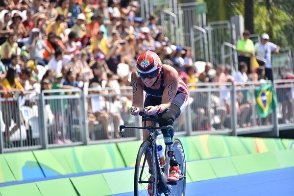 Collins participates in a Paralympics triathlon. Photo courtesy of Patty Collins.