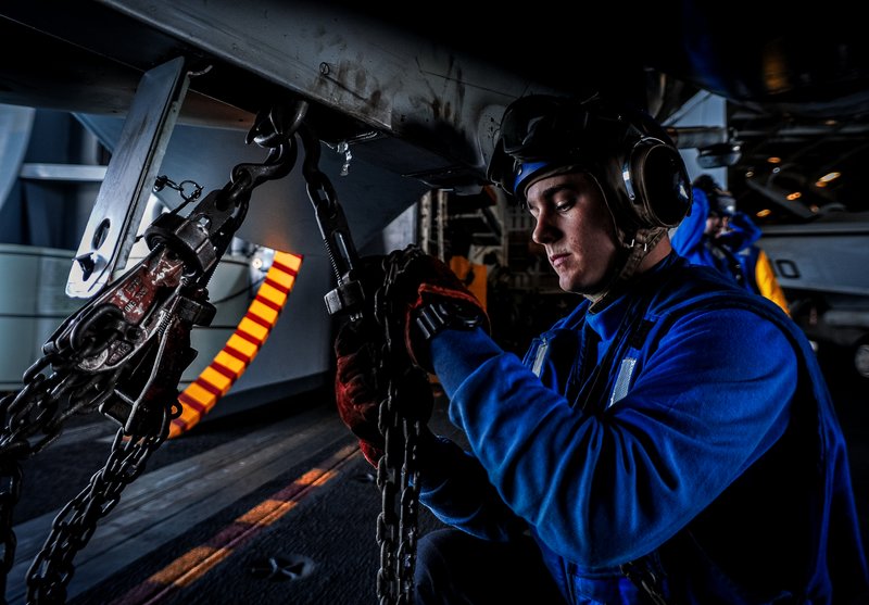 Blue shirts aircraft carrier, aircrew colored shirts