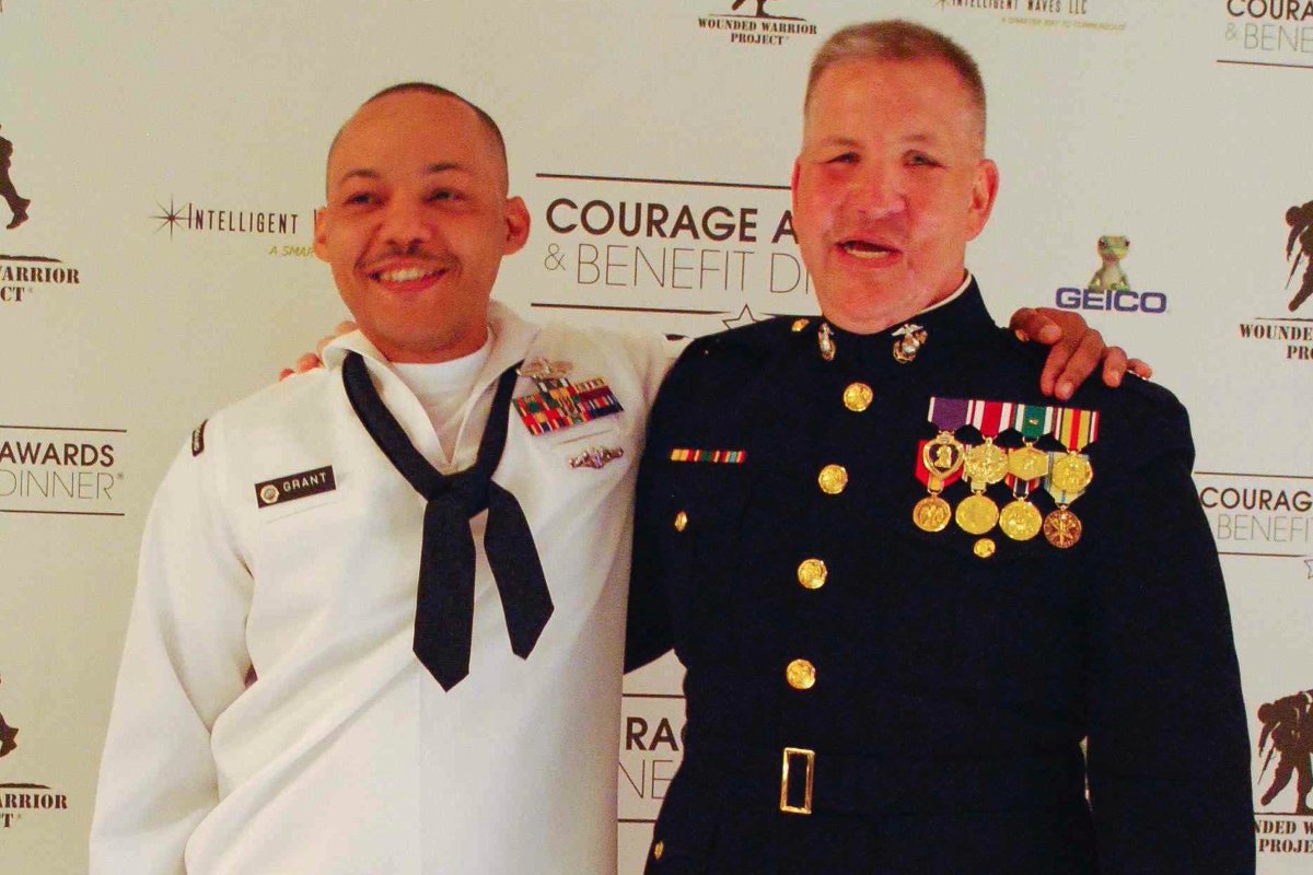 Justin Constantine and Corpsman Grant in uniform