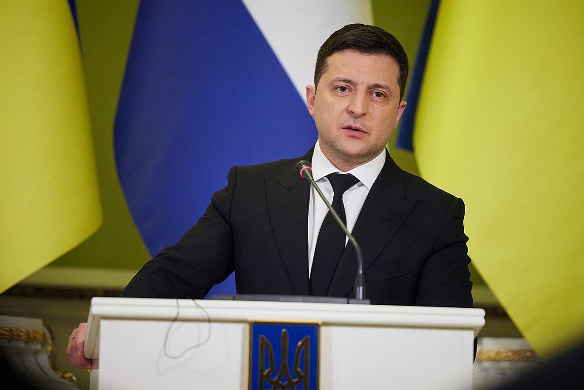 Zelenskiy addresses the Dutch Prime Minister in February 2022, ahead of the Russian invasion marching into its second month of conflict. Photo courtesy Wikimedia Commons.