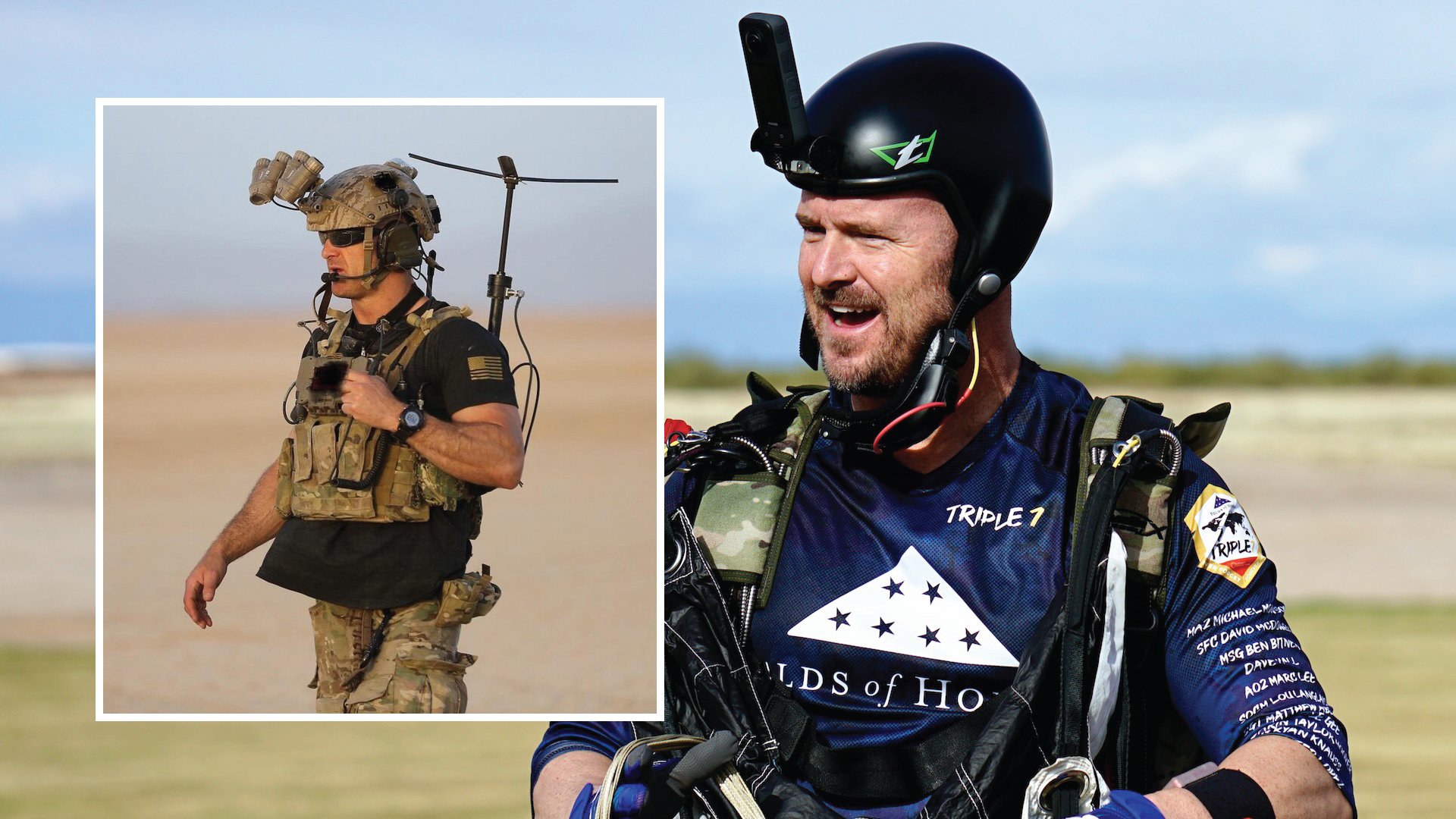 Retired Navy SEAL Mike Sarraille, the organizer of the Triple 7 Expedition, collects his parachute after a skydive in Coolidge, Arizona, December 2022. Photos courtesy Mike Sarraille and Legacy Expeditions.