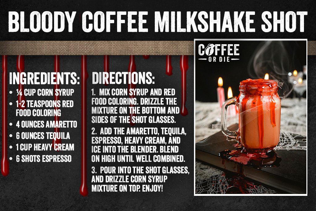 halloween, coffee cocktails, coffee, bloody milkshake shot, coffee or die, black rifle coffee company