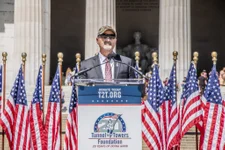 Tunnel to Towers Chairman and CEO Frank Siller speaks at an event in front of the Lincoln Memorial in Washington, DC. Photo courtesy of Tunnel to Towers.