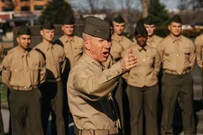 Assistant Commandant of the Marine Corps, Gen. Eric Smith, speaks with Marines from the 2nd Marine Logistics Group from Camp Lejeune, N.C., before they re-enlist at the U.S. Marine Corps Memorial, Thursday, Feb. 23, 2023, in Arlington, Va. President Joe Biden has nominated the highly decorated Marine officer who's been involved in the transformation of the force to be the next commandant of the Marine Corps. Smith's nomination had been widely expected. AP photo by Alex Brandon.