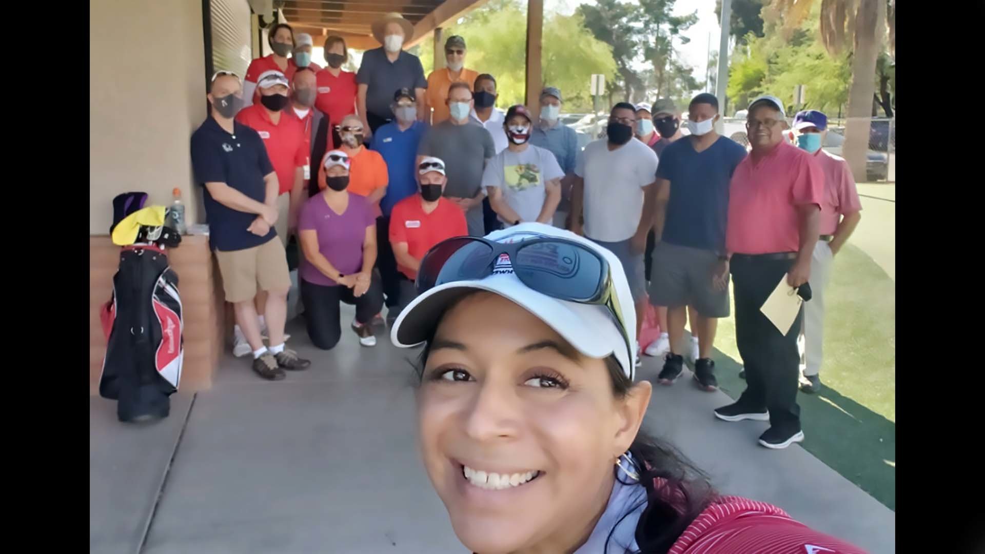 Deborah Martinez-Garibay took a group photo on April 26, 2021, following the presentation PGA Pro, Susie Meyers, gave to them at the El Rio Golf Course in Tucson, Arizona. PGA HOPE Tucson chapter photo.