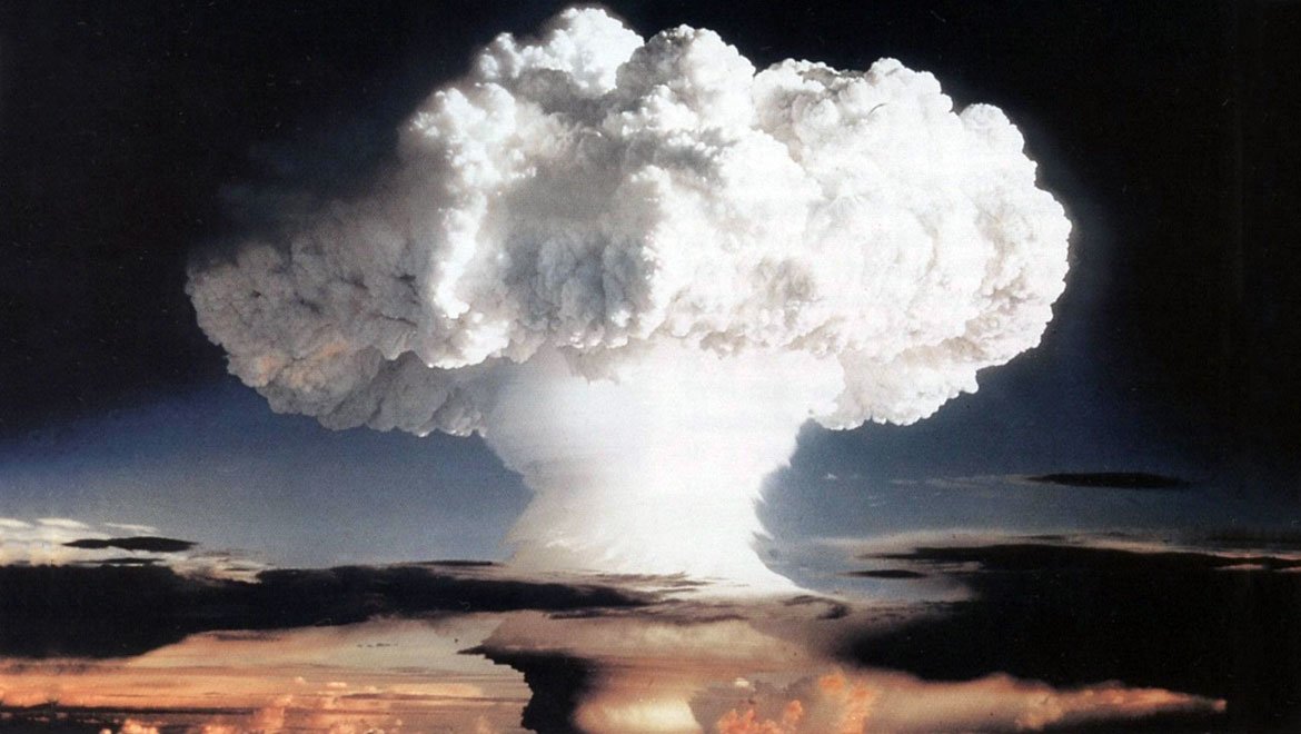 Ivy Mike (yield 10.4 megatons) — an atmospheric nuclear test conducted by the U.S. at Enewetak Atoll on 1 November 1952. It was the world’s first successful hydrogen bomb. Photo by US Department of Defense via public domain.