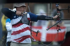 U.S. Army Staff Sgt. Michael Lukow competes in archery during the 2017 Invictus Games at the Fort York Historical Site in Toronto, Ontario, September 29, 2017. The Invictus Games, established by Prince Harry in 2014, brings together wounded and injured veterans from 17 nations for 12 adaptive sporting events. DoD photo by Sgt. Cedric R. Haller II/Released.