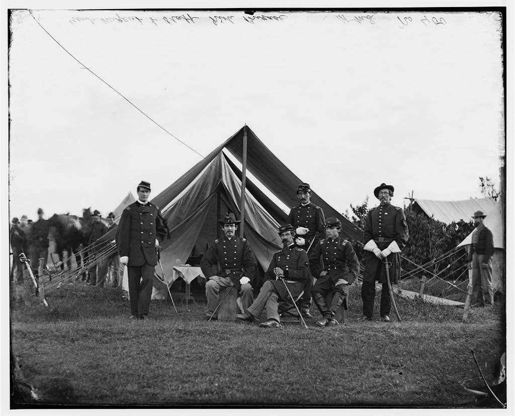 Union Army Gen. Robert Nugent and staff near Washington, D.C. Nugent helped form the Irish Brigade and was its last surviving officer in the waning days of the war. He led his men in a parade through Washington, D.C., after the Confederates surrendered. Photo courtesy fo the Library of Congress.