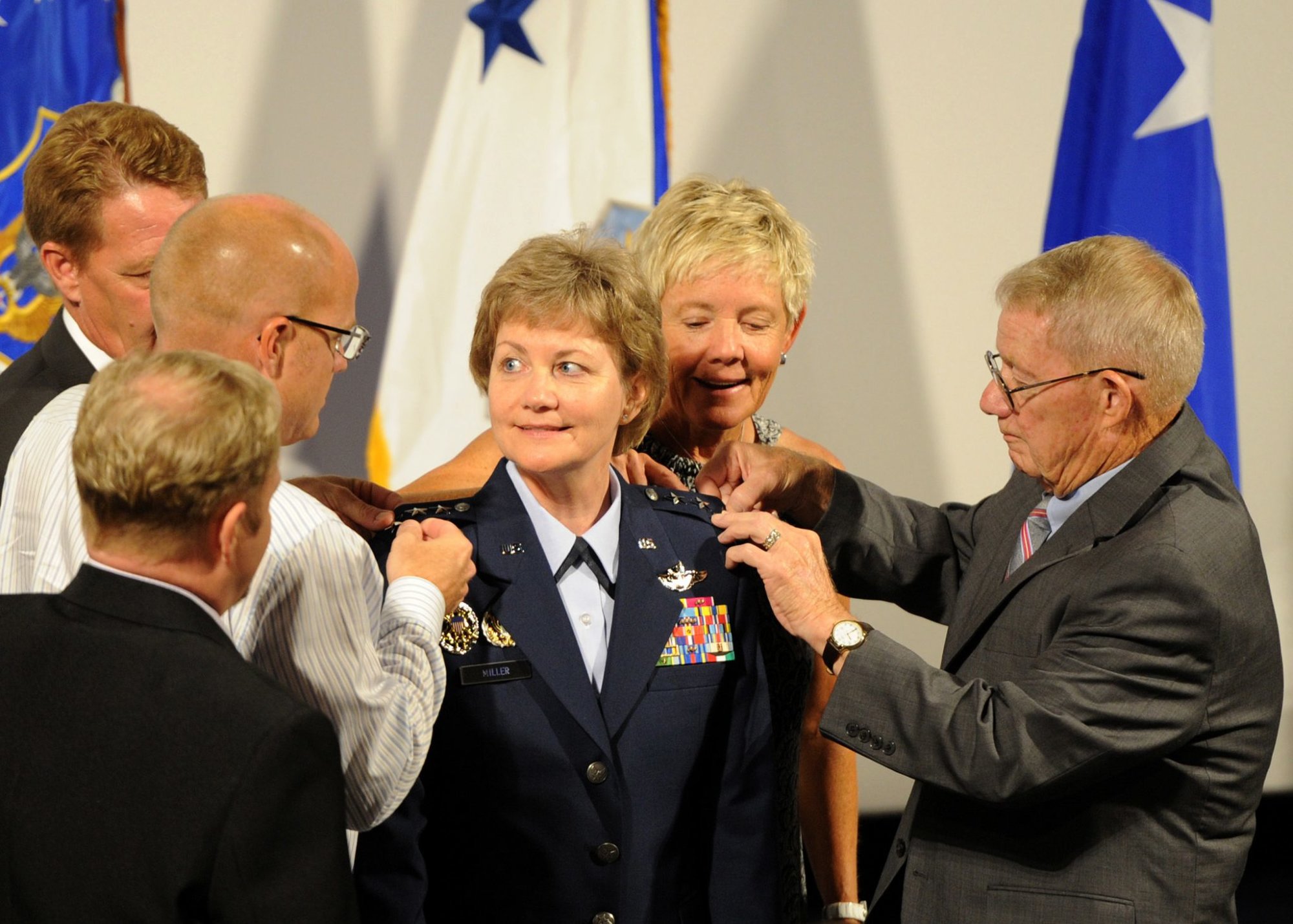 US Air Force Maj. Gen. Maryanne Miller receives her third star July 15, 2016. US Air Force photo by Tech. Sgt. Stephen D. Schester, courtesy of DVIDS. (promotion of female generals army dod)