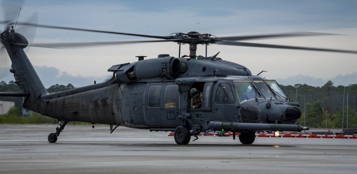 U.S. Air Force Maj. Gen. Chad P. Franks, 15th Air Force commander, and crew taxi the retirement flight for the MH-60G Pave Hawk helicopter at Hurlburt Field, Florida, May 5, 2021. Major General Franks flew the very same MH-60 Pave Hawk during Operation ALLIED FORCE, rescuing a downed F-117 pilot from enemy territory; in 1999, during the operation, the helicopter belonged to the 55th Special Operations Squadron at Hurlburt Field. The helicopter is to be displayed at the Hurlburt Field Memorial Air Park. U.S. Air Force photo by Senior Airman Robyn Hunsinger.