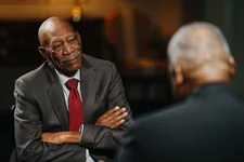 Secretary of Defense Lloyd J. Austin III hosts Morgan Freeman for a private screening and conversation about Freeman’s documentary on the 761st Tank Battalion at the Pentagon, Aug. 2, 2023. Photo by André Chung/The HISTORY Channel.