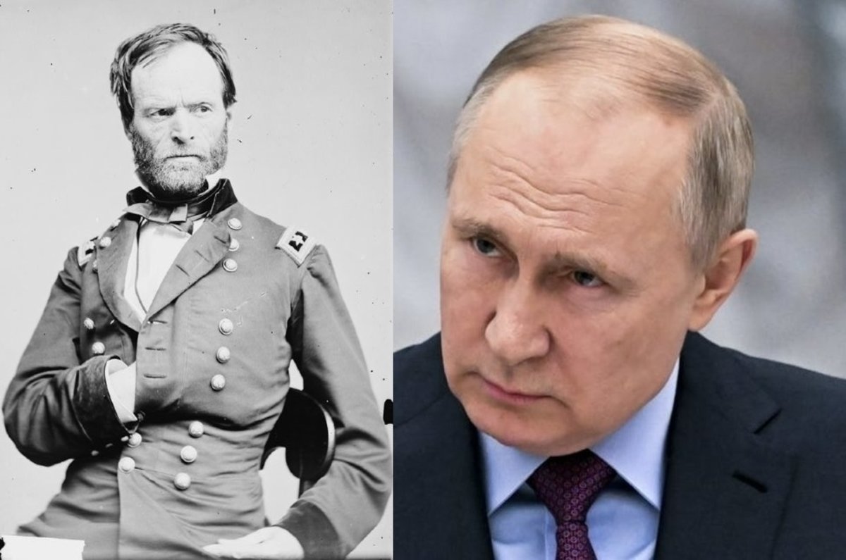 US Army Gen. William T. Sherman (left) was a brilliant military strategist who intimately understood the art and costs of war. Vladimir Putin is president of Russia. Coffee or Die Magazine composite.