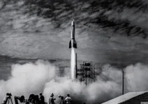 In 1949, the "Bumper-WAC" became the first human-made object to enter space as it climbed to an altitude of 393 kilometers (244 miles). The rocket consisted of a JPL WAC Corporal missile sitting atop a German-made V-2 rocket. The V-2 was developed by Wernher von Braun's team of German researchers, who surrendered to the United States at the end of World War II. Photo courtesy of NASA/JPL-Caltech.