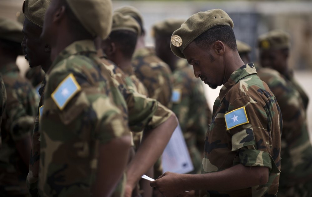 Somali national army soldiers face the threat of terrorist violence from the al-Shabab militant group