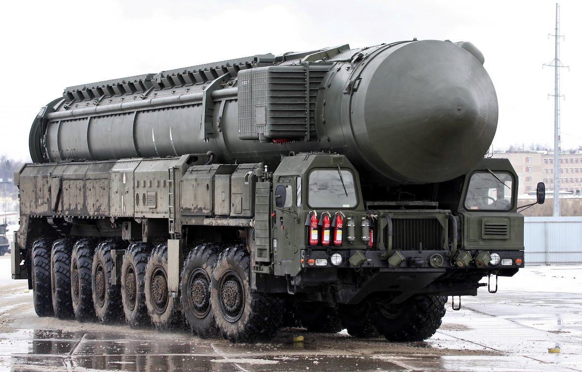 A Russian Topol-M ICBM on a mobile launcher during rehearsals for the 2012 Moscow Victory Day parade. Photo by Vitaliy Kuzmin via Wikimedia Commons.